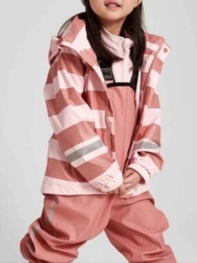 Reima Girls' Vesi Raincoat in Blush Pink Stripe Sz 6 / 116cm